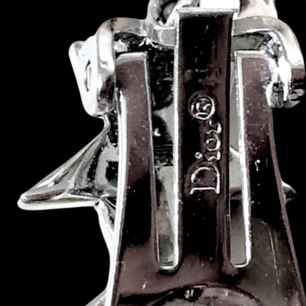 Vintage Christian Dior 70’s Silver Diamanté Crystal Dior For Peace Logo Earrings - Picture 15 of 17